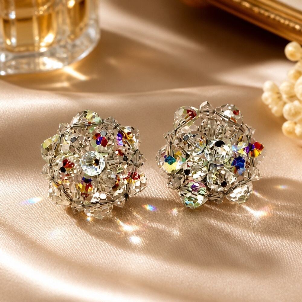 Vintage 1950s Mid-Century Austrian Crystal Aurora Borealis Earrings
